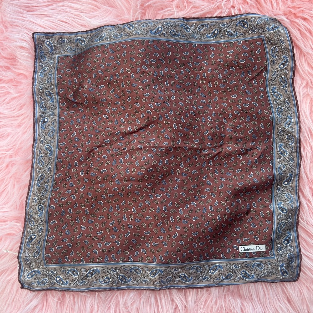 Dior Silk Scarf with Blue and Cream Paisley